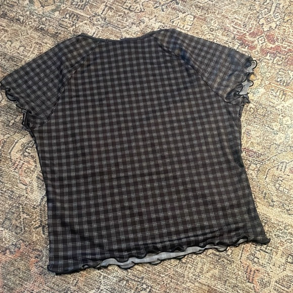 Plaid Checkered Mesh Lace Bow Shirt Size Medium - Picture 5 of 6
